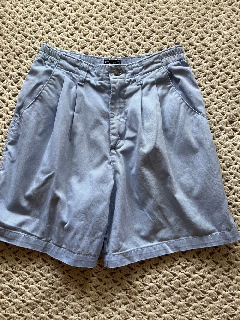 Vintage 90s Cotton Shorts Baby Blue Pleated Bareback Bermuda Size Small